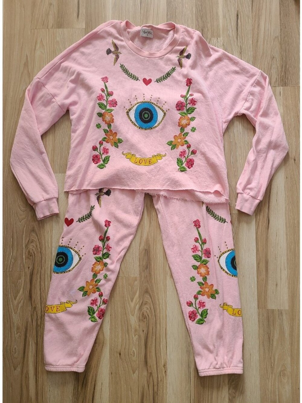 Lauren Moshi Floral Eye Love Tracksuit Set Pink Size M
